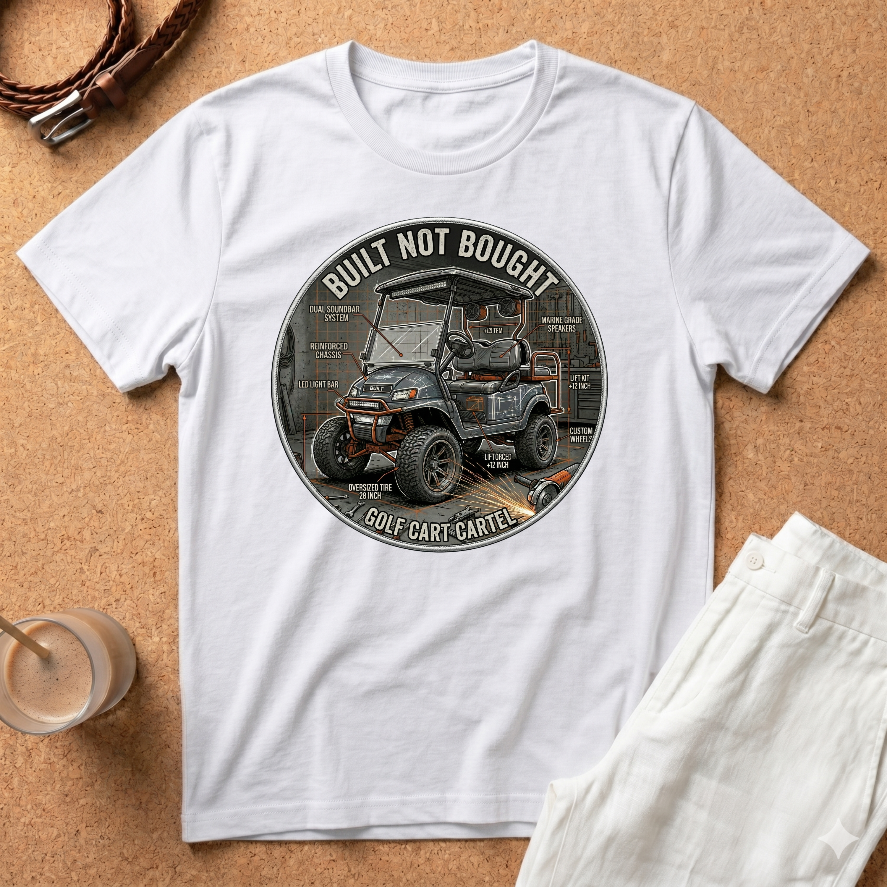 Built Not Bought Golf Cart T-Shirt — Vintage Custom Golf Cart Mechanic Tee