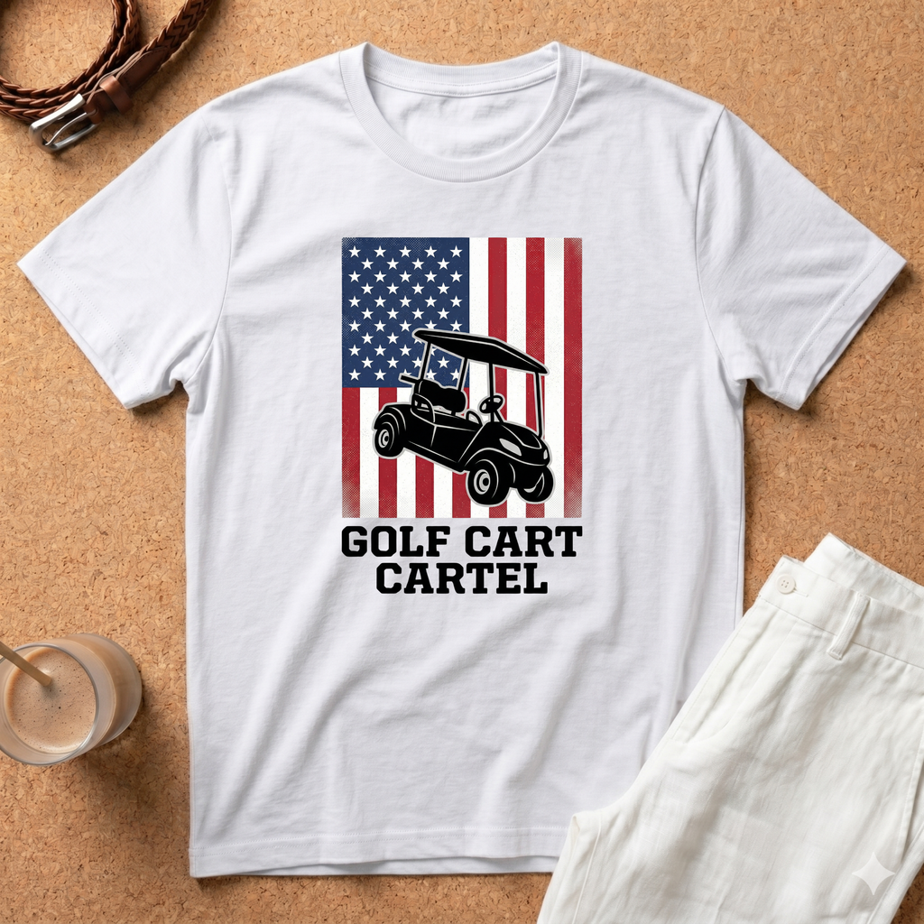 Golf Cart Cartel T-Shirt — "Golf Cart Cartel" American Flag Golf Shirt