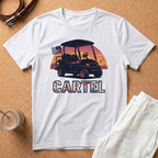 Golf Cart Cartel T-Shirt — Retro Sunset Golf Cart Tee