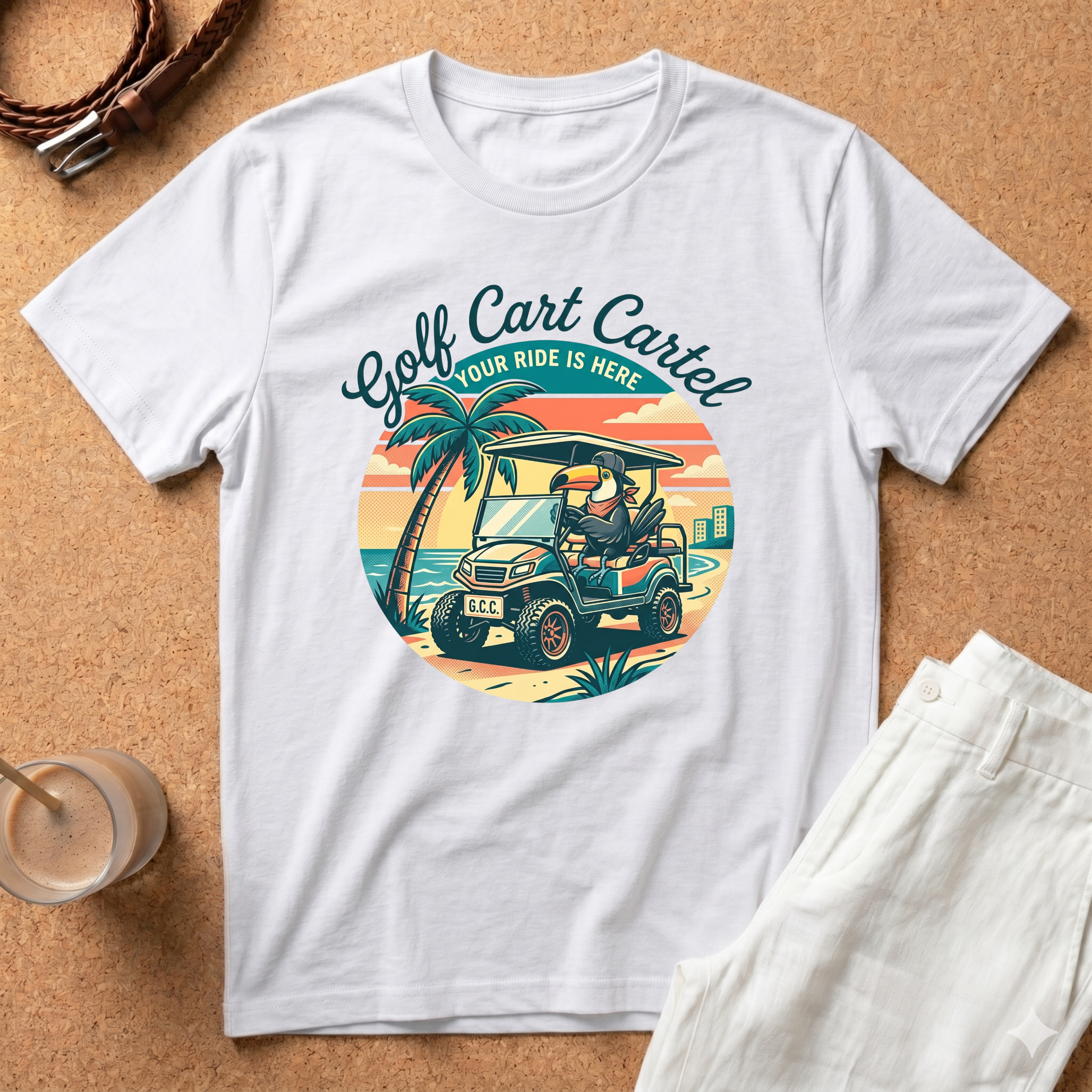 Golf Cart Cartel T-Shirt — Retro Beach Golf Cart Tee ("Your Ride Is Here")